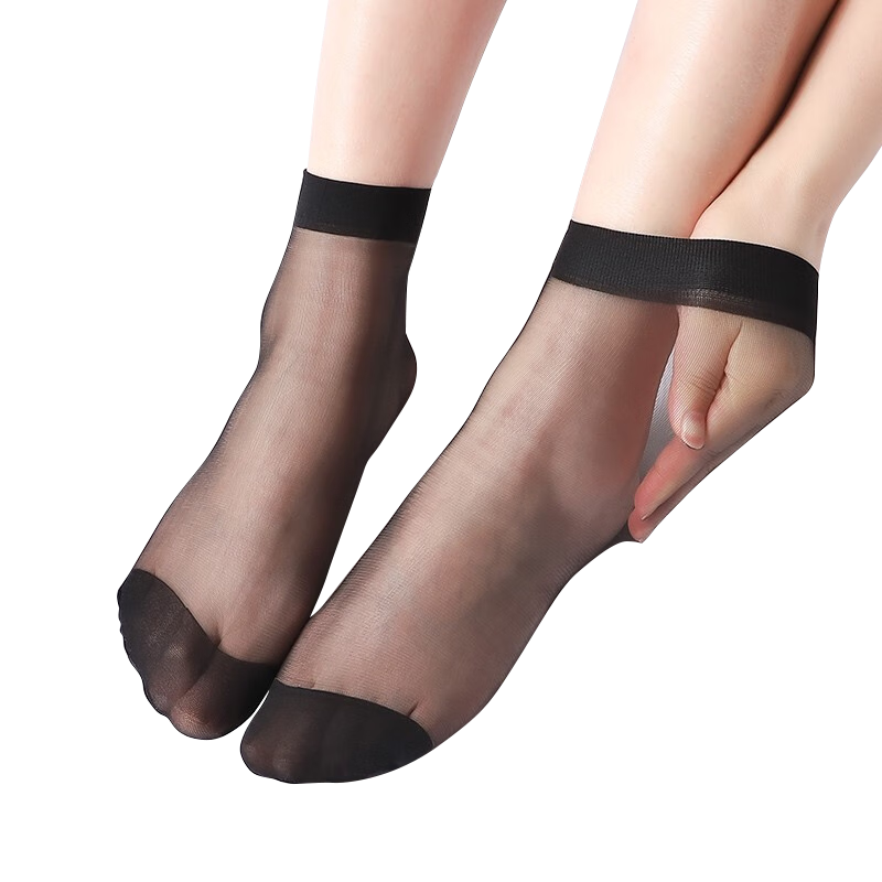 LangSha Silk Stockings for Women, Short Socks for Spring And Summer, Thin Style 5A Antibacterial Wear-Resistant Crystal Silk Transparent Mid-Calf Socks, Black And Gray, 10 Each