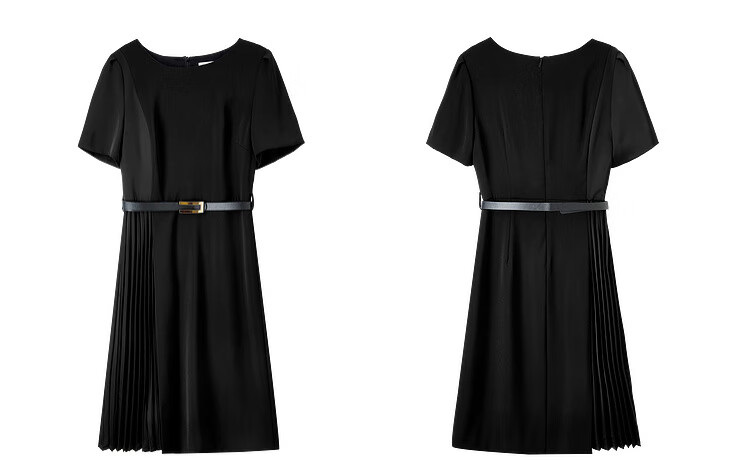 Sentubila Design-Inspired Patchwork Dress, Summer Elegant Pleated Skirt for Petite Figures, Apricot Color, Size S 26