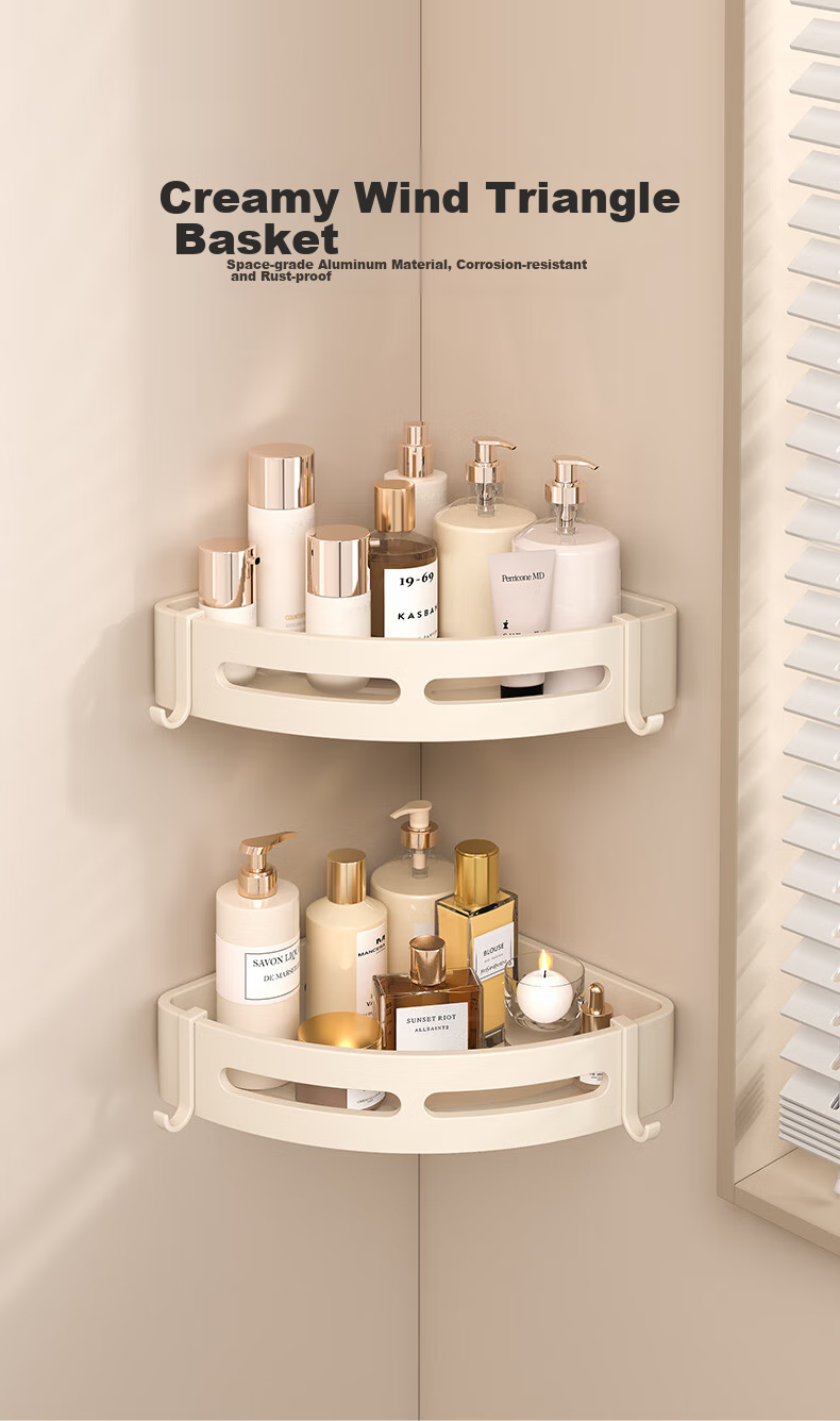 Huxiansen Milk White Bathroom Storage Rack, No Drilling Required, Wall-Mounted Corner Shelf for Toilet And Washroom 1
