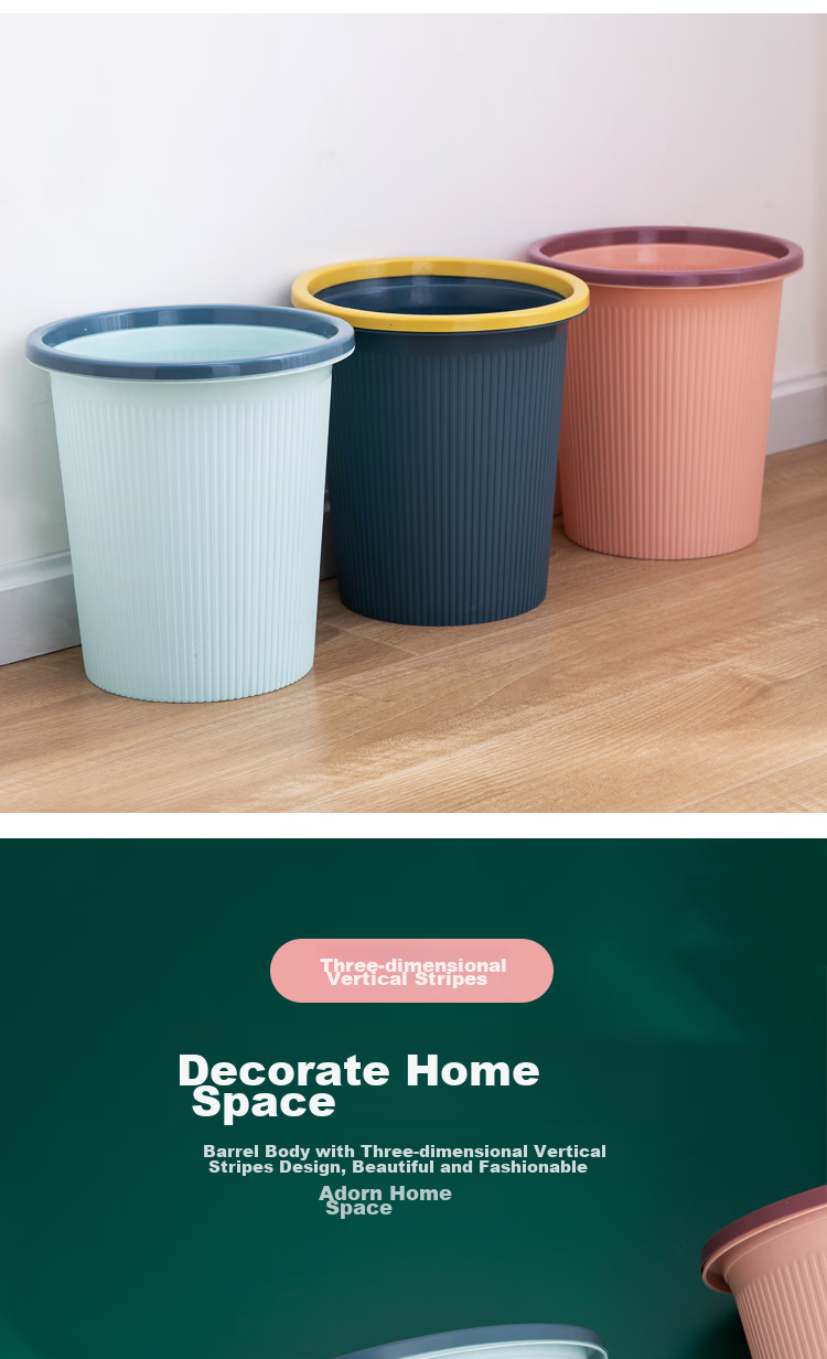 Dafurui 3-Pack Stylish Striped Trash Can with Pressure Ring, No Lid, for Living Room, Bedroom, Kitchen, Random Color 6