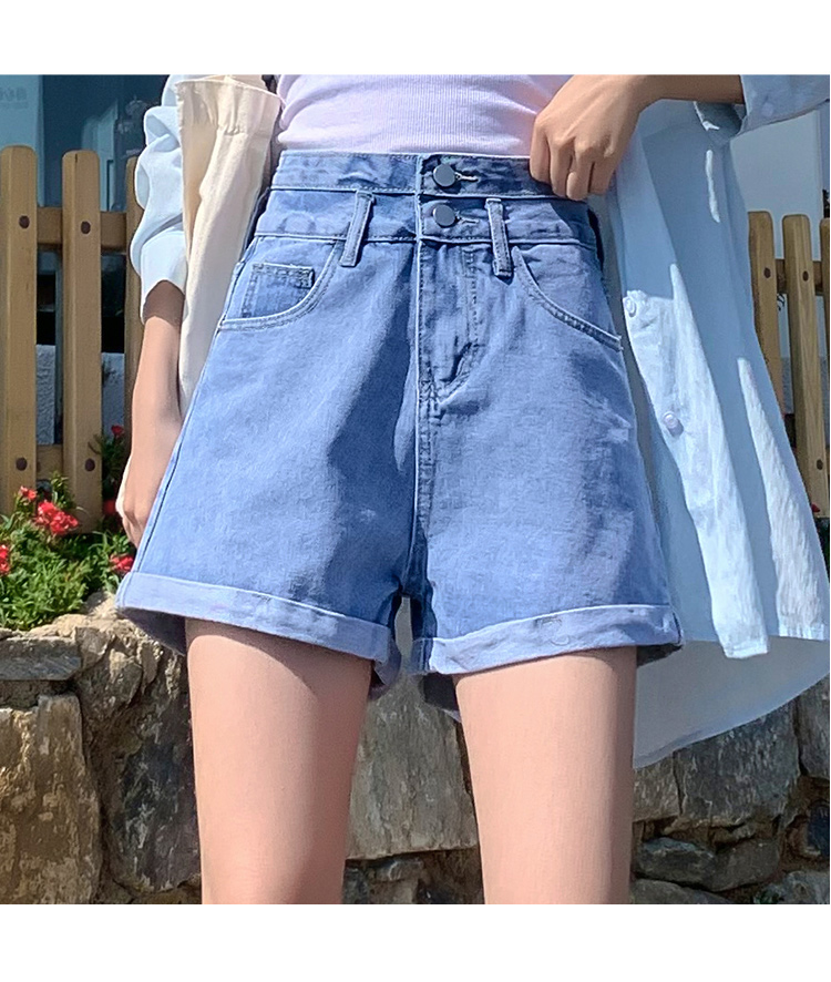 Jeanswest Women's Ripped Denim Shorts Summer Thin High Waist Slim Wide Leg Mid-Length Jade Green L 16
