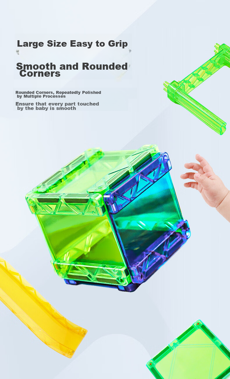 MAGPLAYER Children's Toy, Colorful Window Magnetic Tiles, Magnetic Building Blocks, Traffic Track Car Toys, Gift for Boys Aged 3-6, 82 Pieces 7
