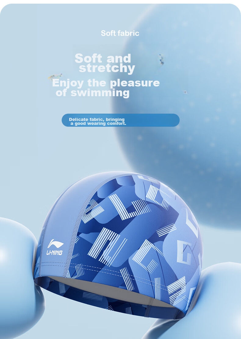 Li-Ning Children's Swimming Cap with Printed Design, Comfortable Swim Cap for Boys And Girls, Model 6421, Blue Color 6