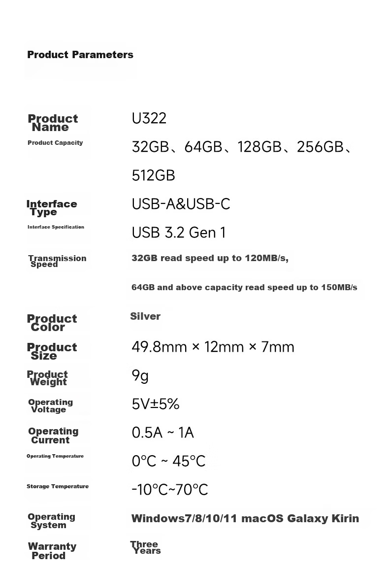 Aigo 64GB Type-C USB3.2 Mobile Flash Drive U322 Silver Read Speed 150MB/s Dual Interface for Both Phones And Computers 16