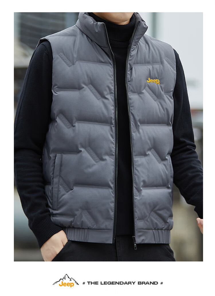 JEEP down Vest for Men, Winter Thickened Warm Jacket, Casual Waistcoat Clothing for Men, Black, M 11
