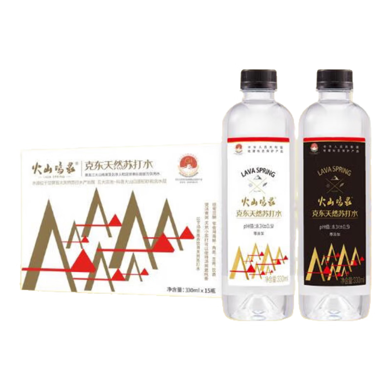 火山鸣泉苏打水 饮用水克东天然苏打水 弱碱性水330ml*15瓶/箱 整箱瓶装水