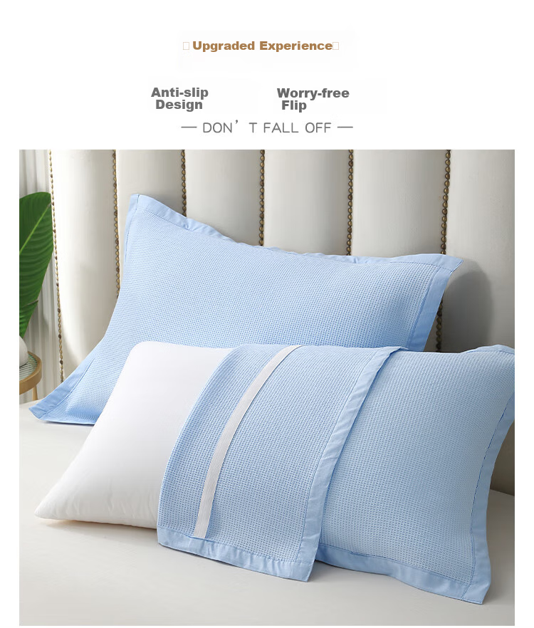 Zhuyibai Pure Cotton Waffle Pillowcase Set of 2, Breathable Gauze Sweat-Absorbent Adult Pillowcase Non-Slip Fixed, Pink 9