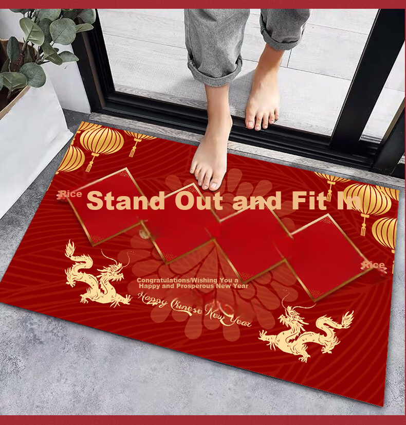 Zunchao Entrance Door Mat, Red Festive Design, Absorbent Non-Slip Foot Mat for Entryway, Cuttable to Size 60*90cm 15
