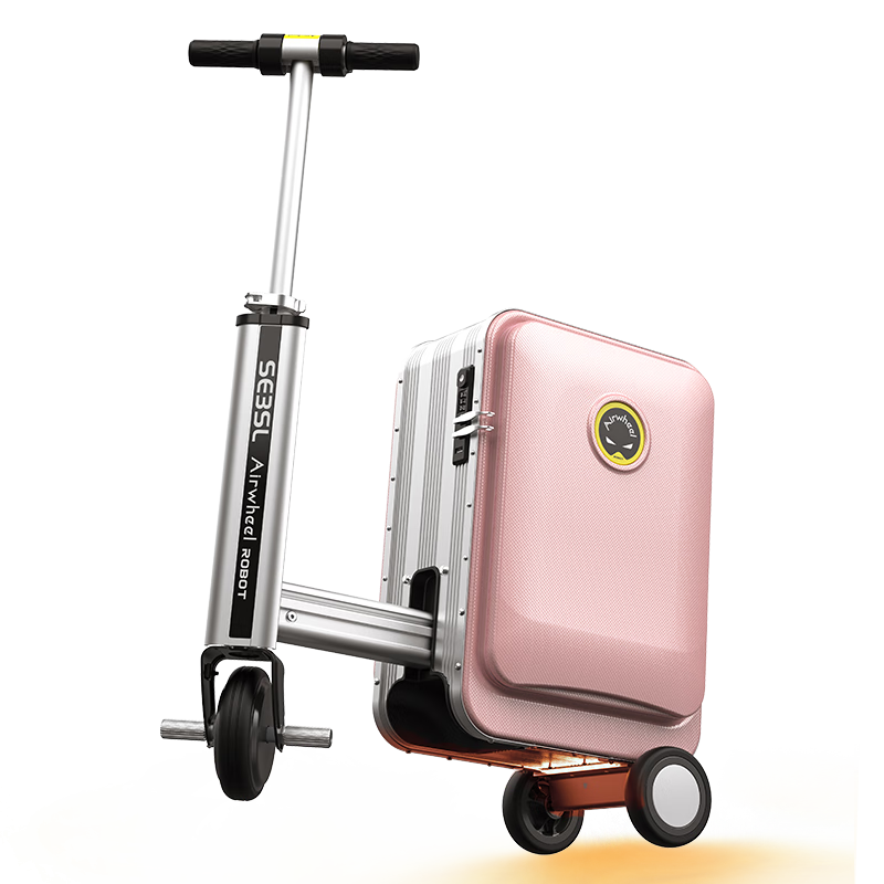 Airwheel Electric Scooter Suitcase, Rideable Smart Luggage with Handle, Can Be Sat On And Used As A Mode of Transportation, 20-Inch SL Luxury Edition, Pink
