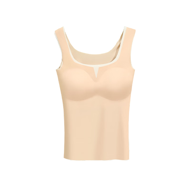 Hongdou Women's Summer Vest with Chest Pad Ice Silk Seamless U-Neck Base Shirt Cooling Sports Vest E0-06 Nude Skin 175
