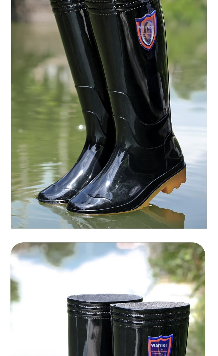 Huili Rain Boots for Men, Waterproof Outdoor Wear-Resistant Rubber Shoes, Non-Slip Rain Boots, Overshoes HL822866, Mid-Calf, Black, Size 44 13