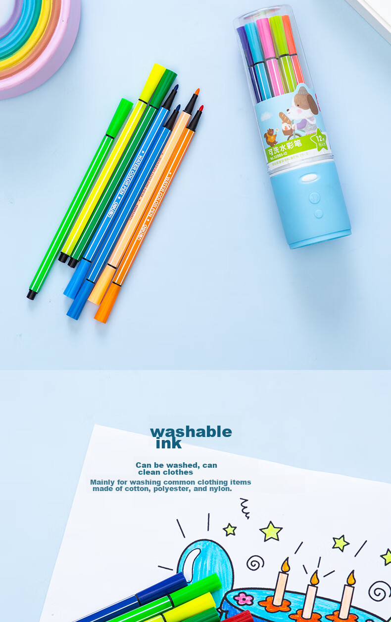 Deli 36-Color Washable Watercolor Markers (Pink), Hexagonal Barrel, Children's Drawing Colored Pencils, Art Portable Storage Tube, 6955 Watercolor Markers, Graduation Gift for Boys And Girls 6