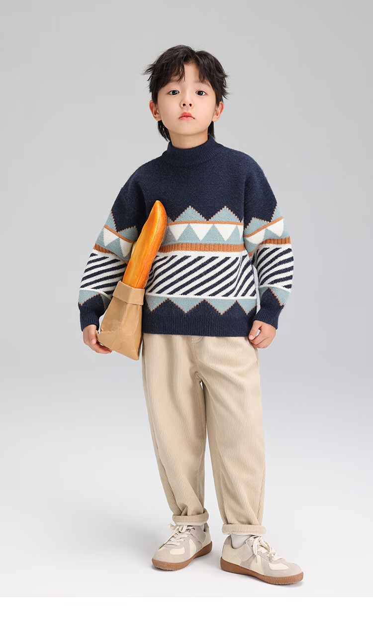 Zuoxi Boys' Sweater, Children's Thickened Autumn And Winter 2025 New Style, Boys' Knitted Sweater, Winter Pullover, Navy Blue, Size 160 9