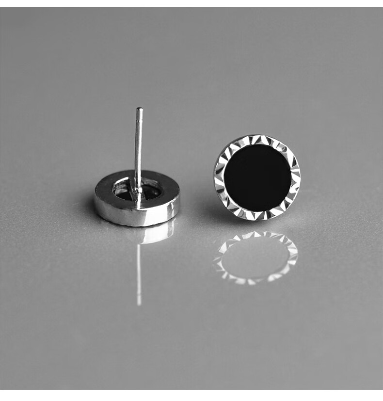 Dijing 925 Sterling Silver Stud Earrings for Men, Single Pair, Cool And Stylish High-End Look, Black Earrings, Birthday Gift for Me 6