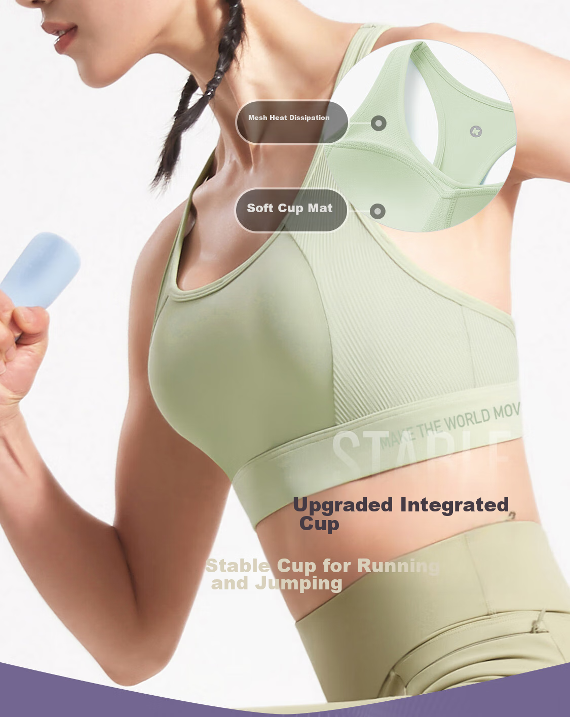 Keep High-Intensity Sports Bra, Anti-Sagging, Side Support, Training, Running, Summer Wear, Shock-Absorbing, Milkshake Purple, S 2