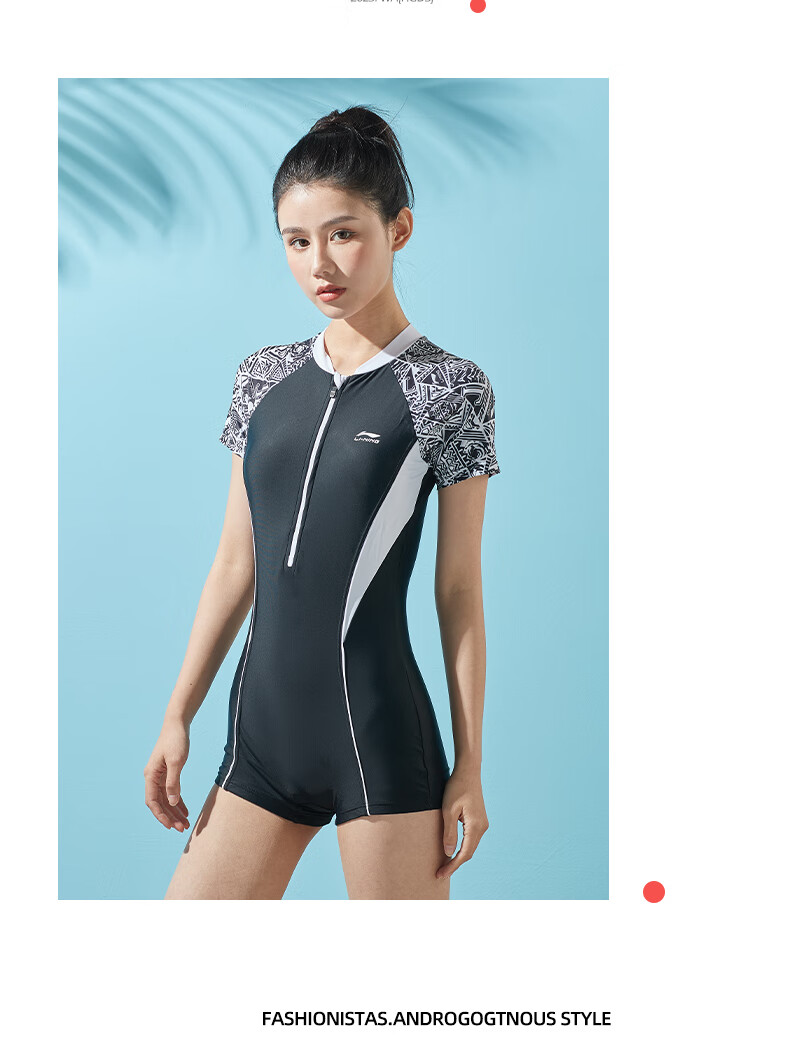Li-Ning One-Piece Swimsuit for Women, Athletic Boyshort Swimwear, Conservative Slimming Comfortable High-Elastic Hot Spring Swimwear 023 Black And White M 14