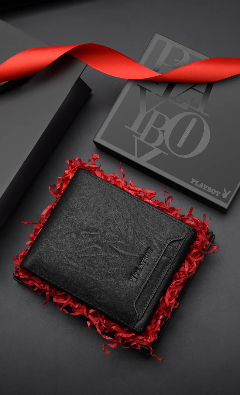 PLAYBOY Genuine Leather Men's Wallet First Layer Cowhide Card Holder Gift Box for Boyfriend Husband Father Birthday 9