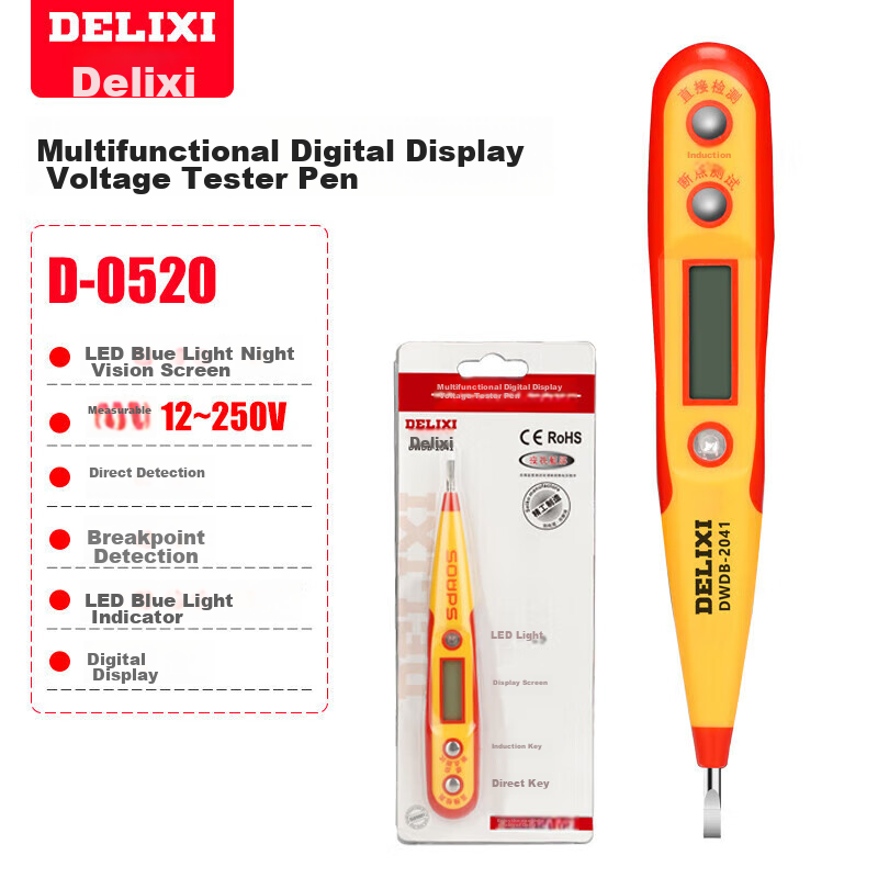 DELIXI Electrician's Voltage Tester, Specialized for Household Wire Testing, Multi-Functional Voltage Detector Pen for Checking Breaks And Points