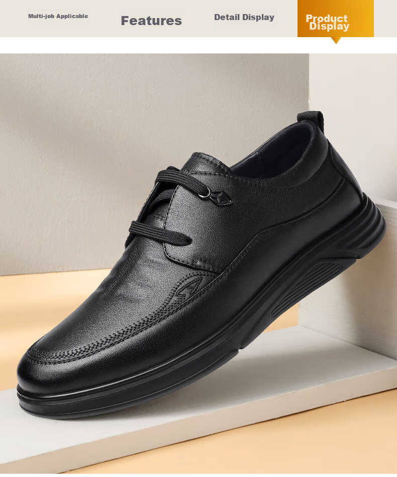 Qiangren Breathable Simple Business Leather Shoes, Soft Upper And Sole, Commuter Work Shoes for Men, JDA3512009, Black, Size 38 12