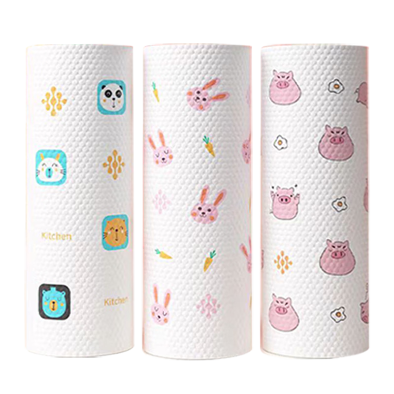 Lansaisi Printed Lazy Dishcloth, Wet And Dry Use, Kitchen Paper, Disposable Dishwashing Cloth, 3 Rolls, 25*25cm, 50 Pieces/roll