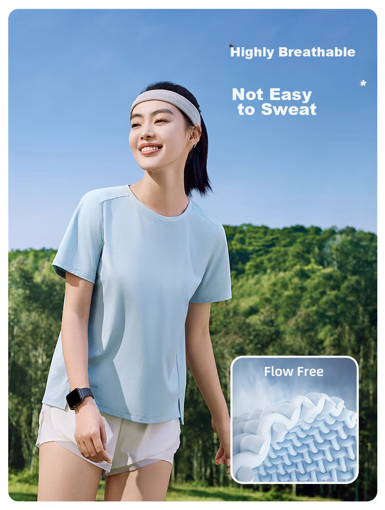 Beneunder Women's Slim Fit Round Neck Sports Base Layer T-Shirt Spring Summer New HE016 Light Moon Green S 4