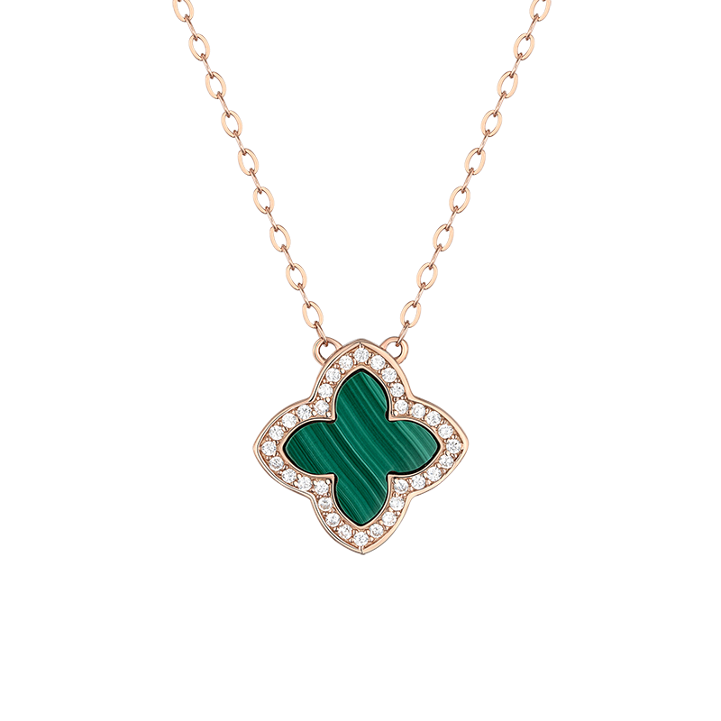 Grace Girl Diamond Four-Leaf Clover Double-Sided Necklace for Women, Fresh Rose Gold Collarbone Chain Jewelry, Birthday Gift for Girlfriend