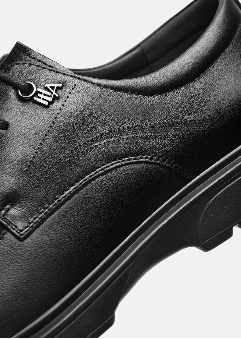 HLA Men's First Layer Cowhide Leather Shoes Summer Breathable Business Casual Leather Shoes T074 Black Size 41 18