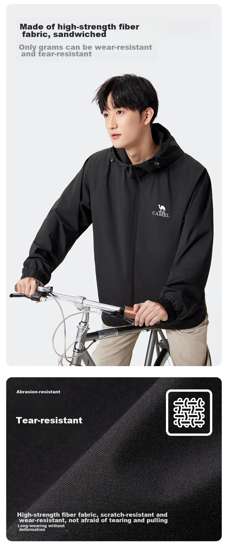 CAMEL Outdoor Sports Jacket for Men, Hooded Windproof Trendy Youth Hiking Coat, Spring And Autumn Season, M34BAKI098 4