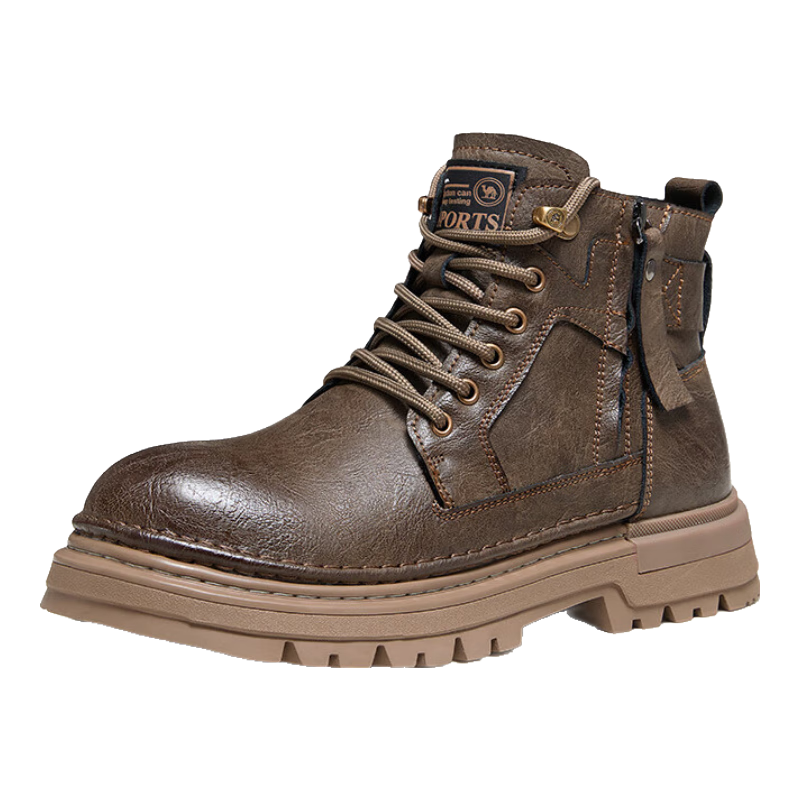 CAMEL Brand Martin Boots, Outdoor Casual Work Boots, British Style Motorcycle Men's Shoes, P14W342602, Khaki, Size 42