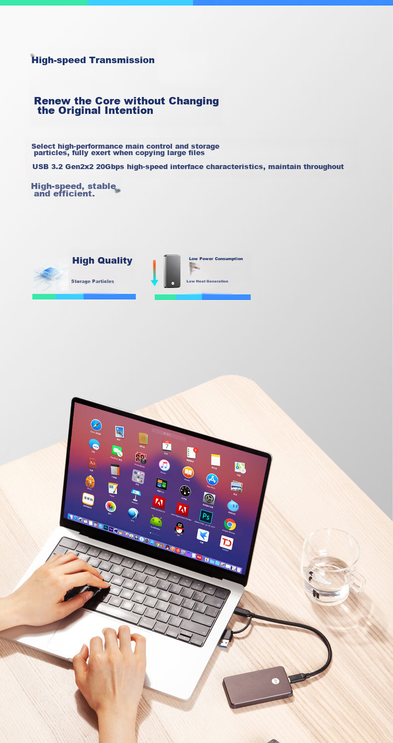Aigo 500GB Portable Solid State Drive (PSSD) P1 Type-C USB3.2 Read Speed 2000MB/s Direct Phone Connection Portable Gaming External Hard Drive 6