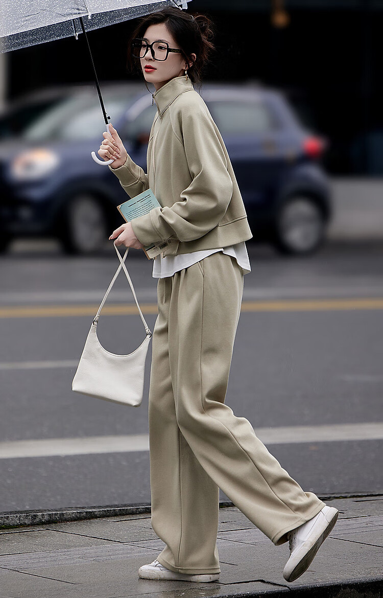 Dme [Wandering Outfit] Spring And Autumn Sporty Style Stand-Up Collar Double Zipper Long-Sleeve Top Casual Pants Women's Two-Piece Set 29