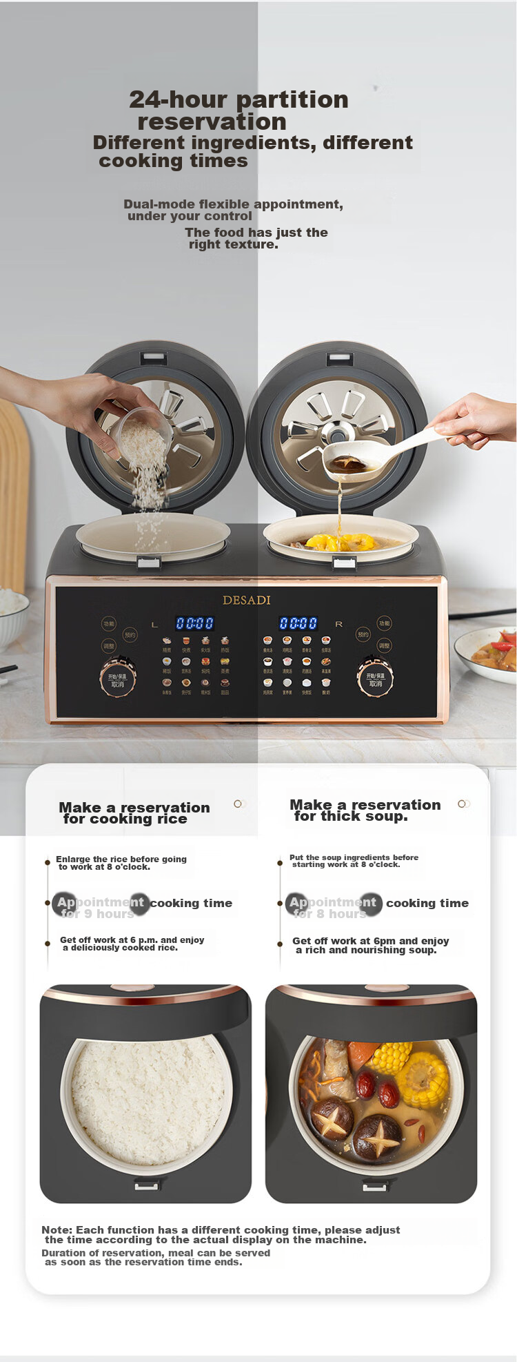 Desadi German Dual-Layer Double-Control Rice Cooker And Electric Pressure Cooker 2-In Low Sugar Rice Cooker with Separation for Rice And Soup, Home Use for 3-4 People, 4.5L High-Pressure Rice Cooker 18