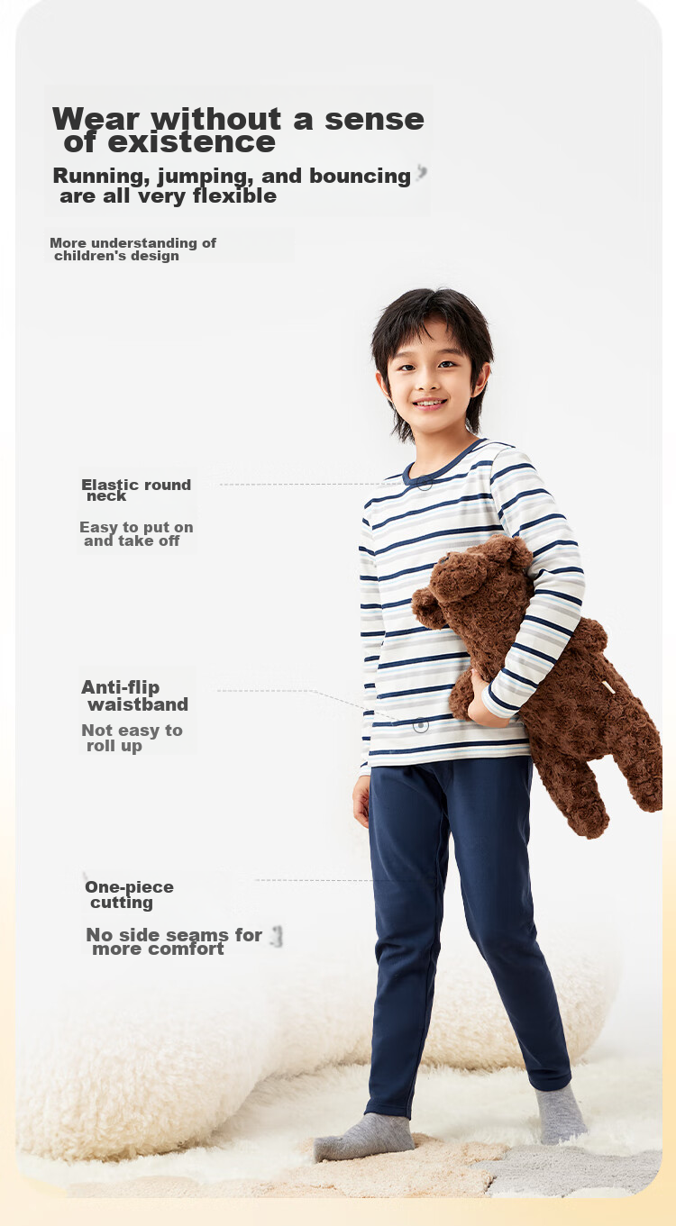 BALABALA Children's Autumn Underwear Set, Boys' Thermal Underwear, Autumn And Winter Baby Girls' Base Layer Pajamas, 208424169006 7