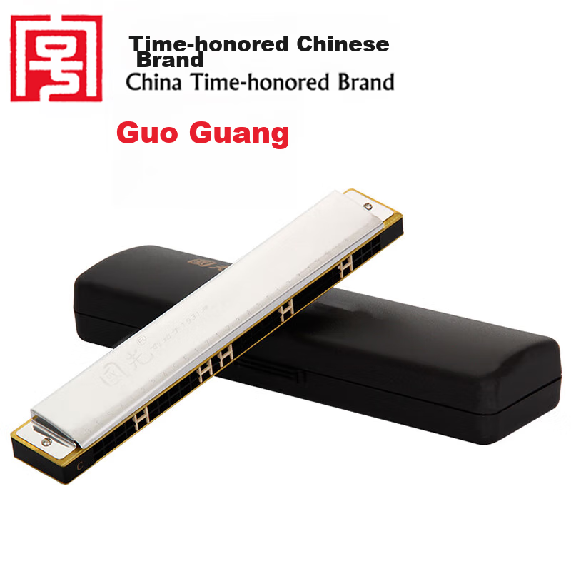 Guoguang 28-Hole Wide-Tone Range Harmonic C Key Harmonica (Silver, Resin Case)