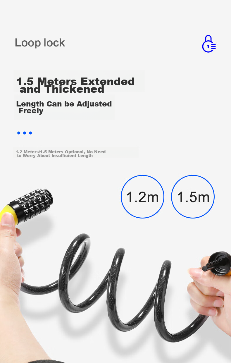 Bicycle Lock, Anti-Theft Password Lock, Steel Wire Lock, Helmet Lock, Cycling Accessories, Portable 4-Digit Combination Lock, Ring Combination Lock - 1.2 Meters 7