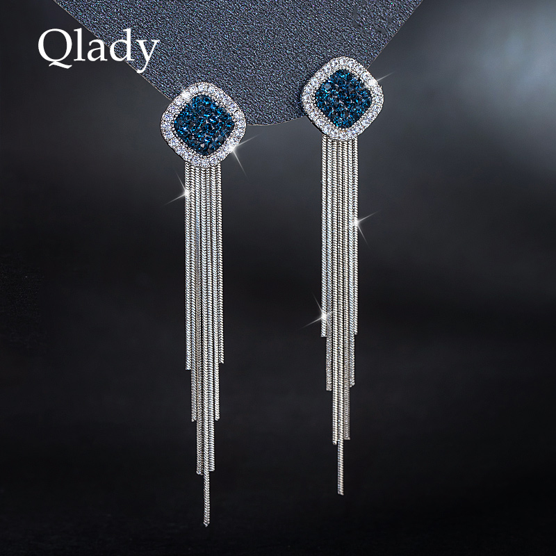 Серьги Qlady с кисточками из стерлингового серебра 925 пробы, модные длинные элегантные серьги-гвоздики, роскошные серьги, подарок на день рождения для девушки