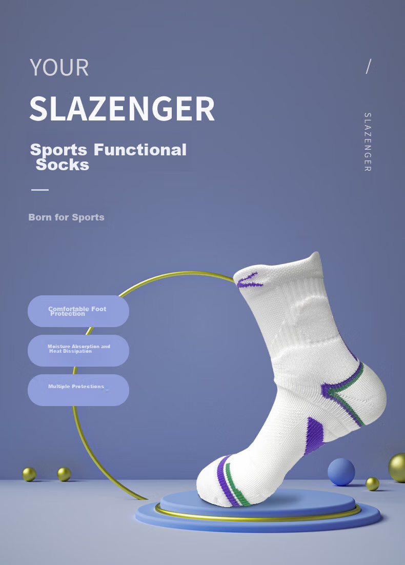 Slazenger Functional Tennis Socks for Men And Women, Thickened Sweat-Absorbing Badminton Socks with Breathable Terry Bottom, Sports Purple Children's Socks Size 33-35 1