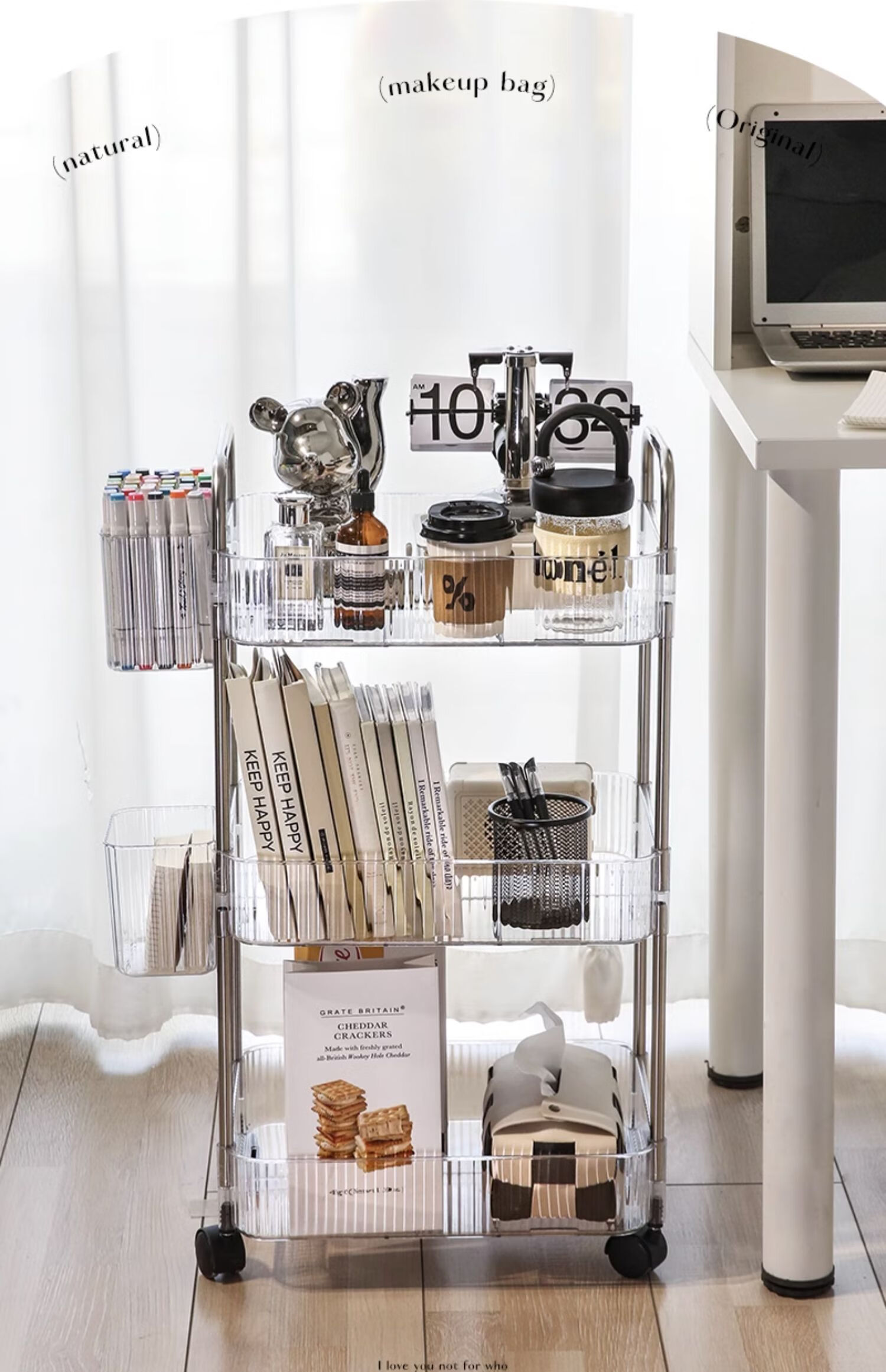 QIAONAMEI Cart Storage Rack, Floor-Standing Organizer Shelf, No Installation Required, Snack Storage Rack, Transparent Three-Tier Cart 1211 8