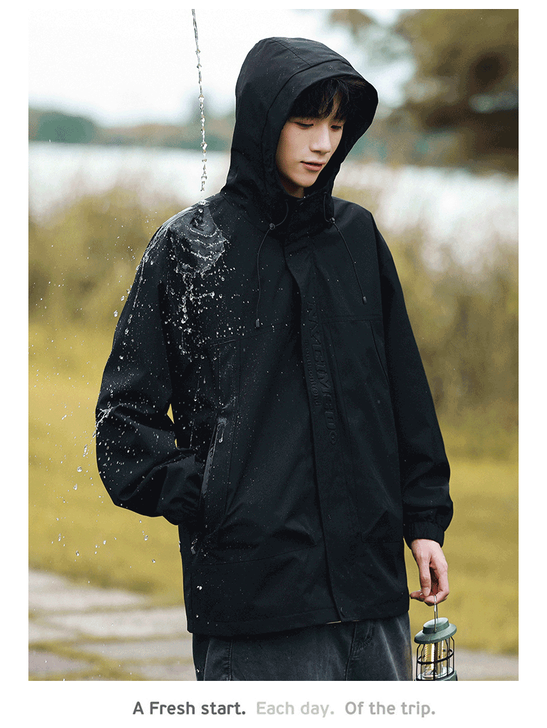 Foss Phil Men's Jacket, Spring And Autumn Outdoor Casual Sports Loose Versatile Hooded Windbreaker Top FPJK9 Black XL 15