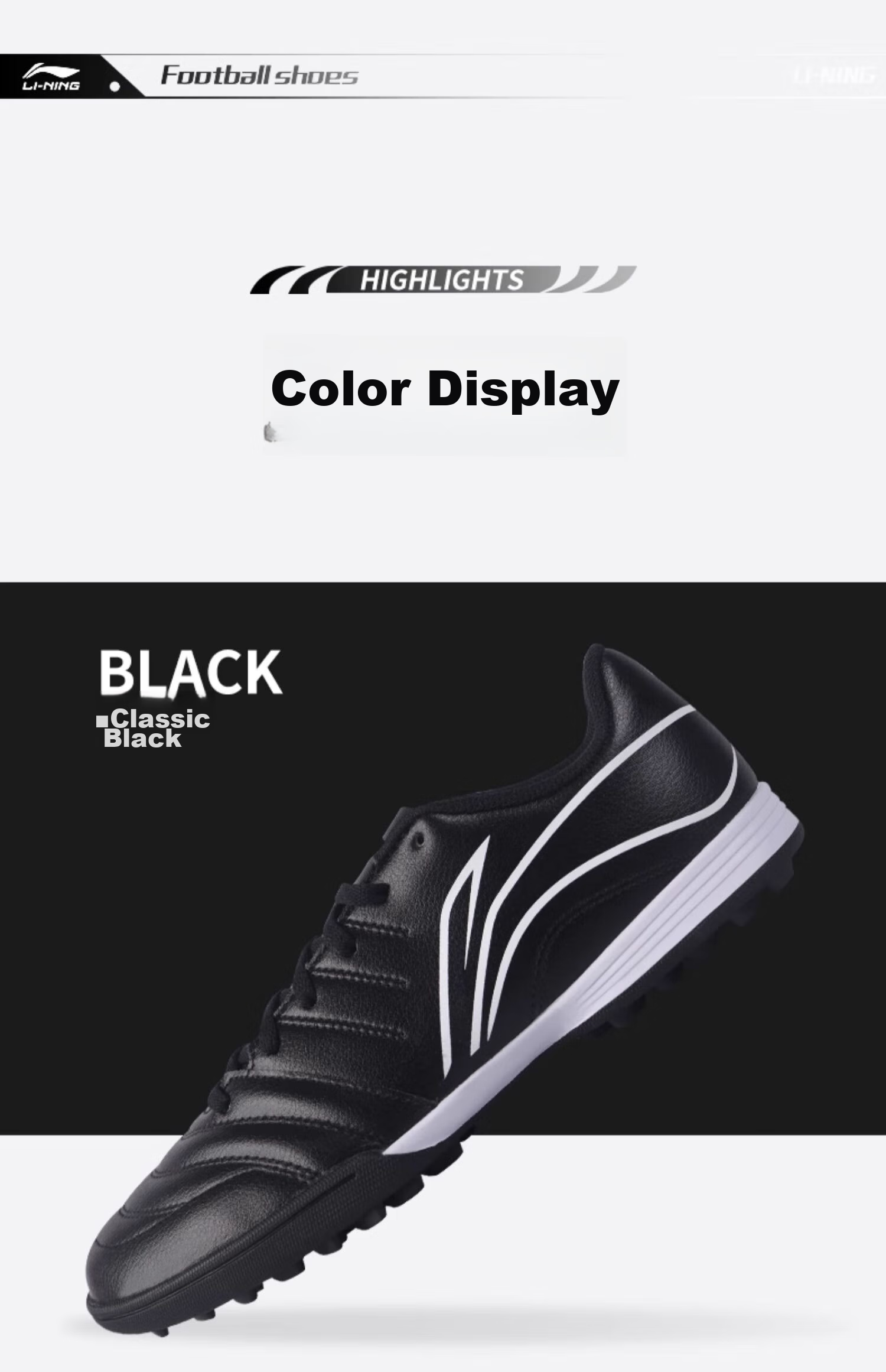 Li-Ning Soccer Shoes for Men, Women, Adults And Children, TF Turf Cleats, Professional Training Shoes for Women And Youth, Non-Slip Wear-Resistant Cleats, Black, Size 36 25