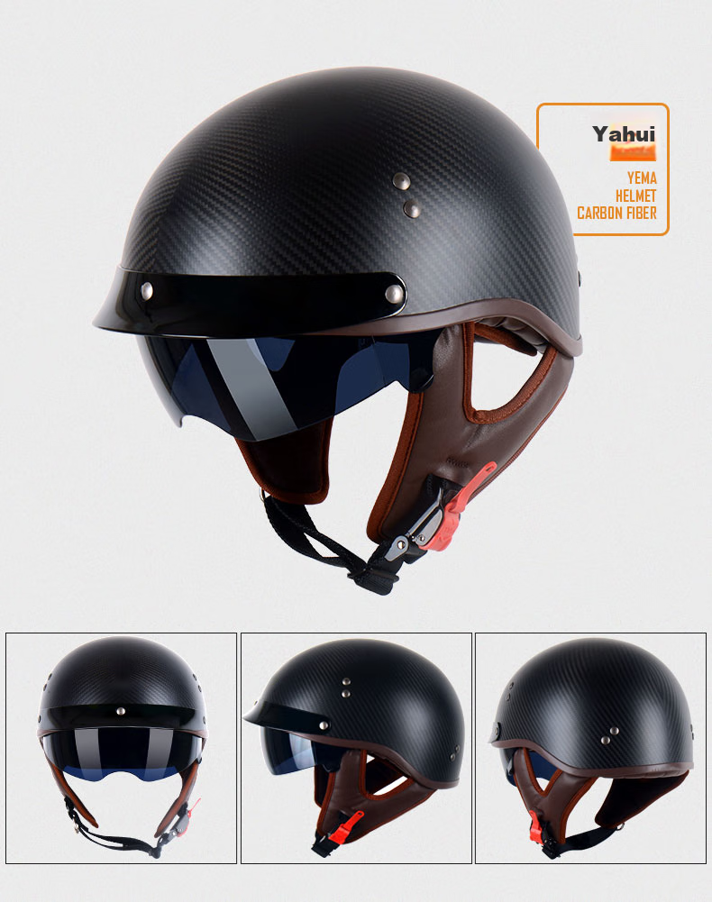 YEMA 636S Carbon Fiber Electric Motorcycle Helmet, Stylish Lightweight Half Helmet for Men And Women, Retro Motorcycle Safety Helmet, Suitable for All Seasons, XL Size, Matte Long Strip Flower Patter 13