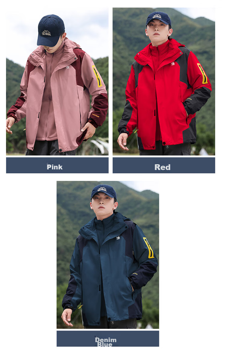 EASTERN CAMEL Couple's Three-In Outdoor Jacket for Men And Women with Detachable Windproof Layer, Black Three-In 3XL 6