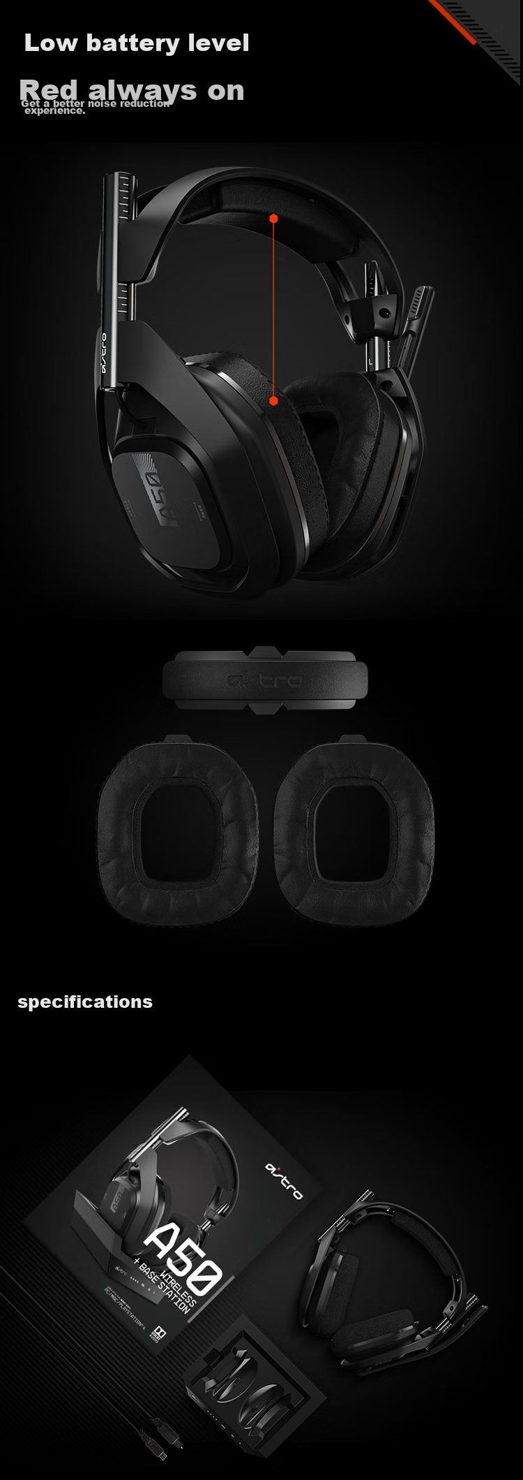 G Astro A50 (New) Wireless Over-Ear Gaming Headset 7.1 Surround Sound + Wireless Base Station (Black) - Operation Delta 8