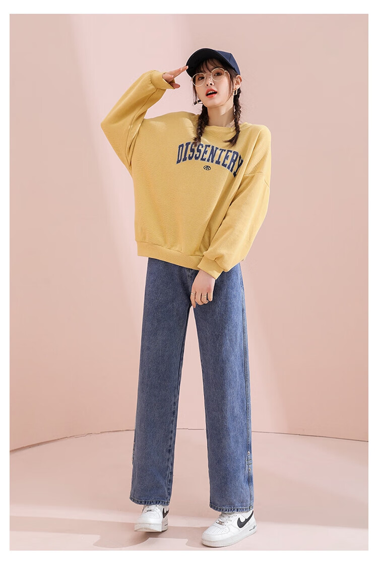 TonLion 2023 Loose Straight-Leg Jeans Wide-Leg High-Waist Versatile Casual Pants Light Denim Blue 26 5