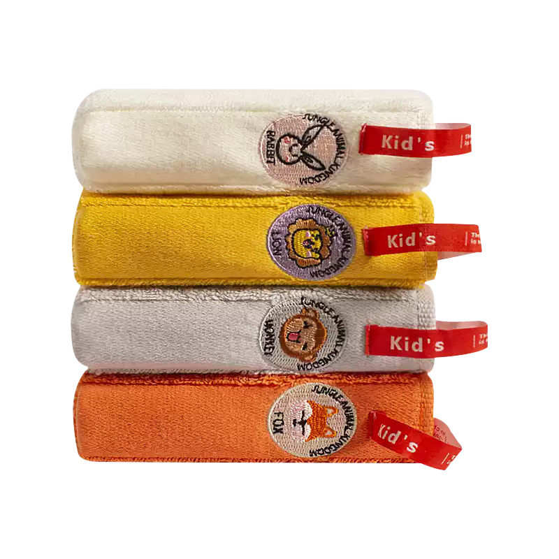 Grace Children's Towels, 2-Pack, Class A Pure Cotton Face Towels for Home Use, Cartoon Design, Baby Absorbent Small Towels, White + Orange