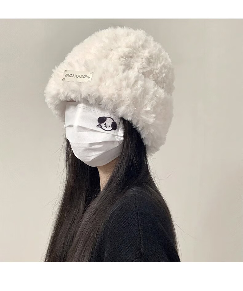 XUEXIMAN Women's Winter Large Head Circumference Knit Hat Plush Warm Fashion Versatile Cold Weather Ear Protection Fisherman Hat 5