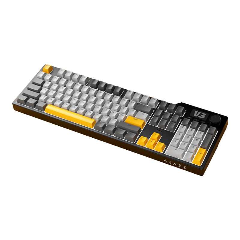 AJAZZ AK35IV3 Wired Hot-Swappable Customizable Mechanical Keyboard, 104 Keys, Gasket Structure, PBT Keycaps, 5-Layer Fill, White Light, Black-Gray Yellow, Sea Salt Switches