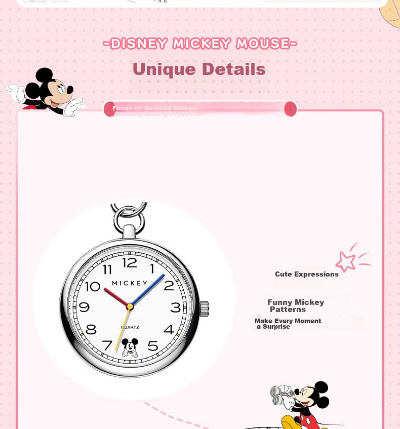 Disney Middle And High School Students Children's Exam Watch for Men And Women, Elderly Mini Pocket Clock, Timing Wristwatch, Nurse Wristwatch 9