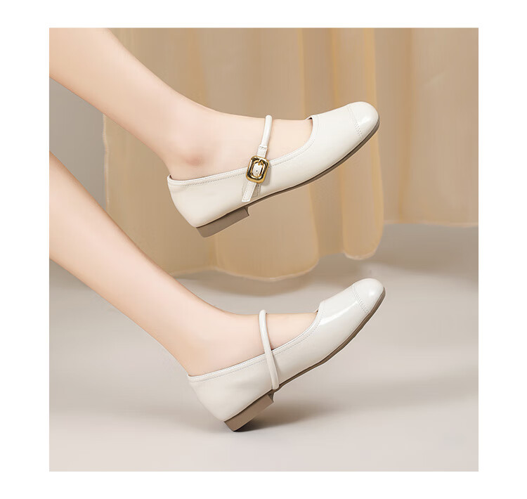 DAPHNE Retro Soft Leather Mary Jane Women's Shoes, 2024 Spring/summer Flat Leather Shoes, Wanwan Style Gentle Flats, Beige, Size 37 8