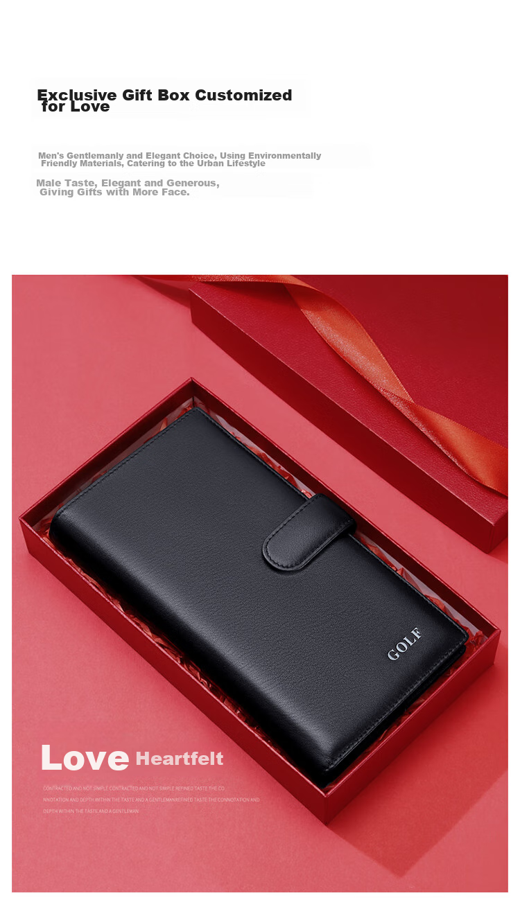 GOLF Card Holder for Men, Top-Grain Leather, Multi-Slot Large Capacity, Bank Card Pouch, Anti-Theft Long Wallet, ID Holder, Business Money Clip, 5V718394J Black 4